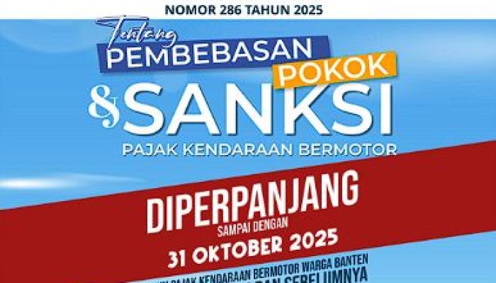 Gubernur Banten Andra Soni Perpanjang Bebas Pajak Kendaraan hingga 31 Oktober 2025