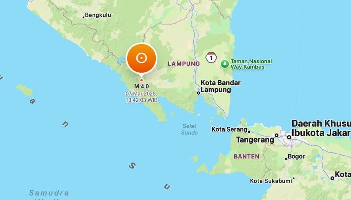 Gempa Bumi Terkini Magnitudo 4,0 Guncang Lampung Barat, Pusat Gempa di Darat Kedalaman 2 Km